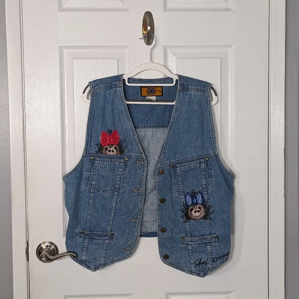 Vintage Baccini Art-To-Wear Hand Painted Signed Denim‎ Vest Top Unisex Size M